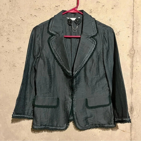 Flamingo Metallic Teal Blazer Women’s Size Medium M Pin Buttons - Picture 1 of 11